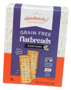 Absolutely Gluten Free Everything Grain Free Flatbreads box on a white background.