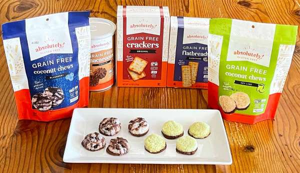 absolutely gluten free coconut chews, crackers, macaroons, snacks