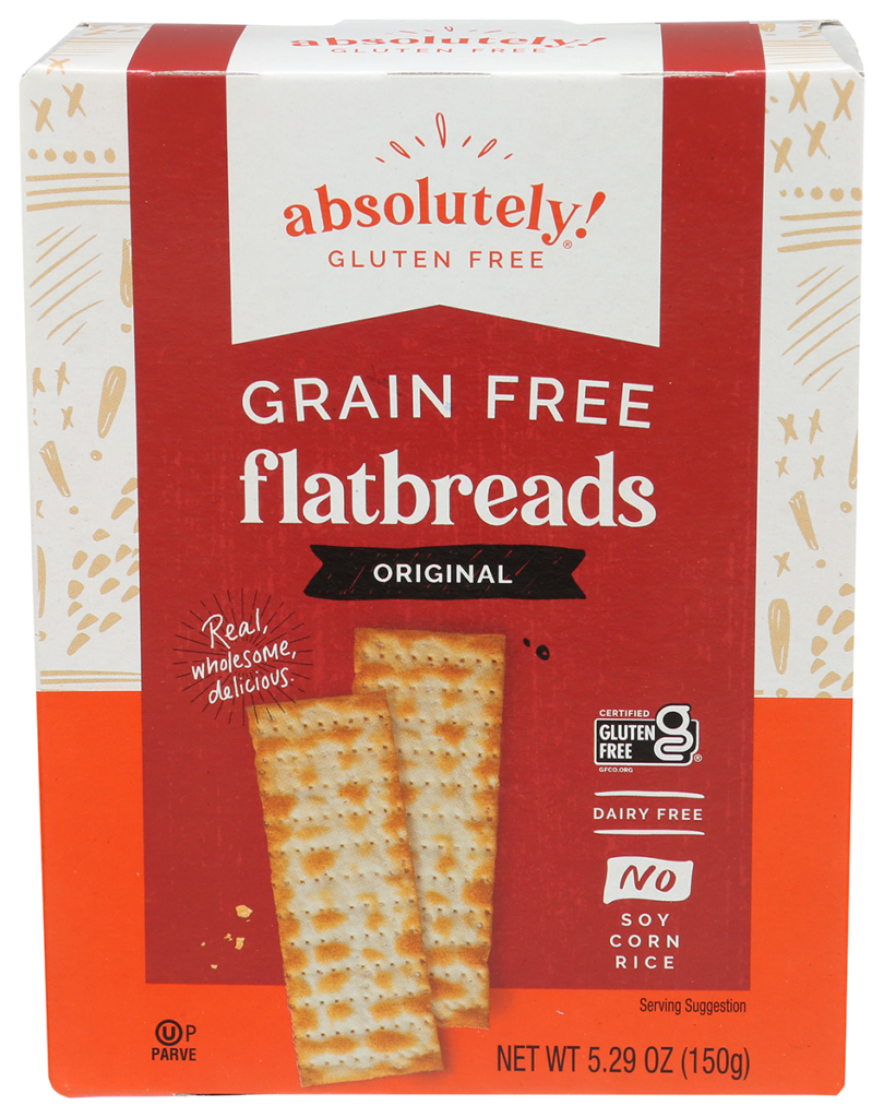 absolutely gluten free original flatbreads front of packaging