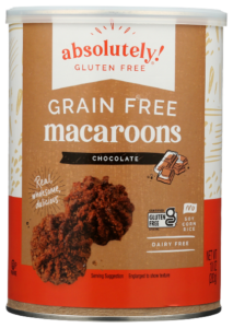 absolutely gluten free chocolate macaroons front of packaging